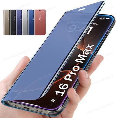 Чехол-книжка с зеркалом и подставкой для iPhone 16 17 Air 15 14 Plus 13 12 11 17 Pro Max 7 8 16E, противоударная задняя крышка