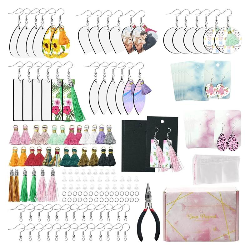 1 Набор Заготовок для Серьг Сублимационные Изделия Набор Серьг для Термопереноса с Крючками для Серьг Кисточками Соединительными Кольцами Плоскогубцами
