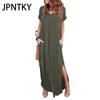 JPNTKY Сексуальное женское платье больших размеров 5XL Летнее однотонное повседневное платье макси с коротким рукавом для женщин Длинное платье Женские платья