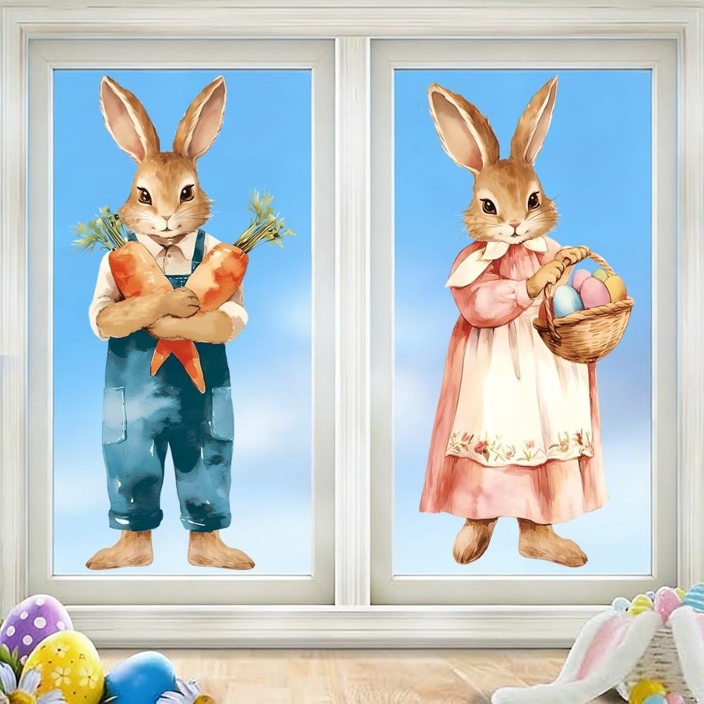 Waterproof Easter Door Stickers Creative Easter Bunny Static Cling Decal  Festive Decorations