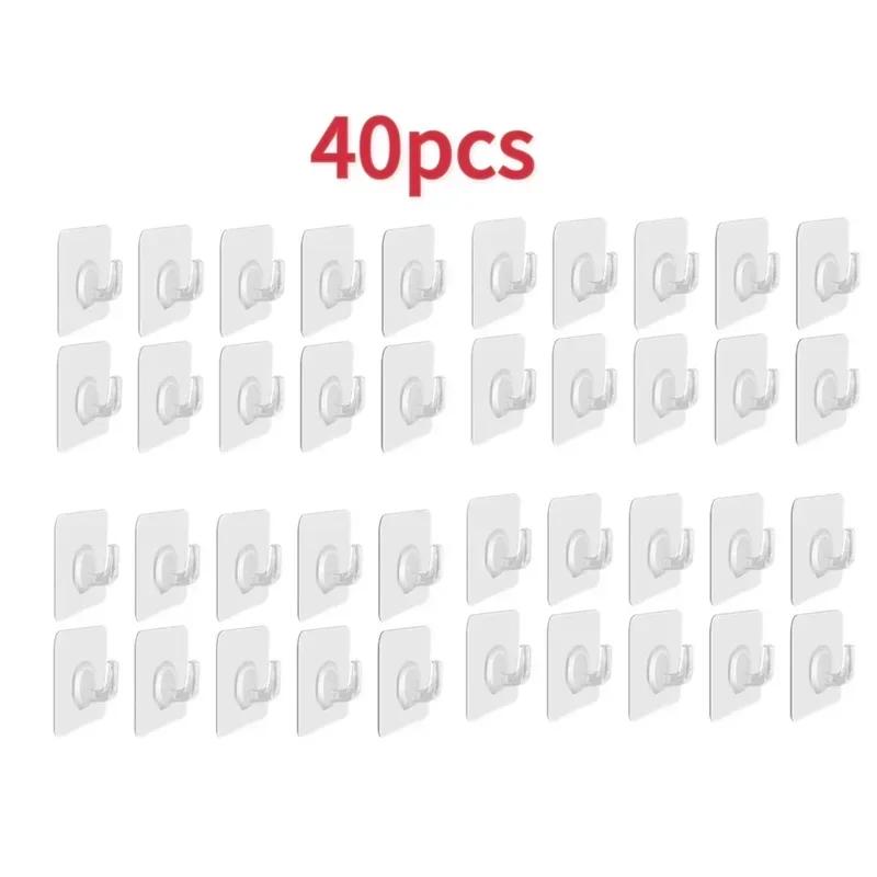 5/10/20/30/40Pcs Self-adhesive Hook Transparent Door Wall Hook Child Heavy Load Rack Kitchen Bathroom Towel Key Rack Sticky Hook