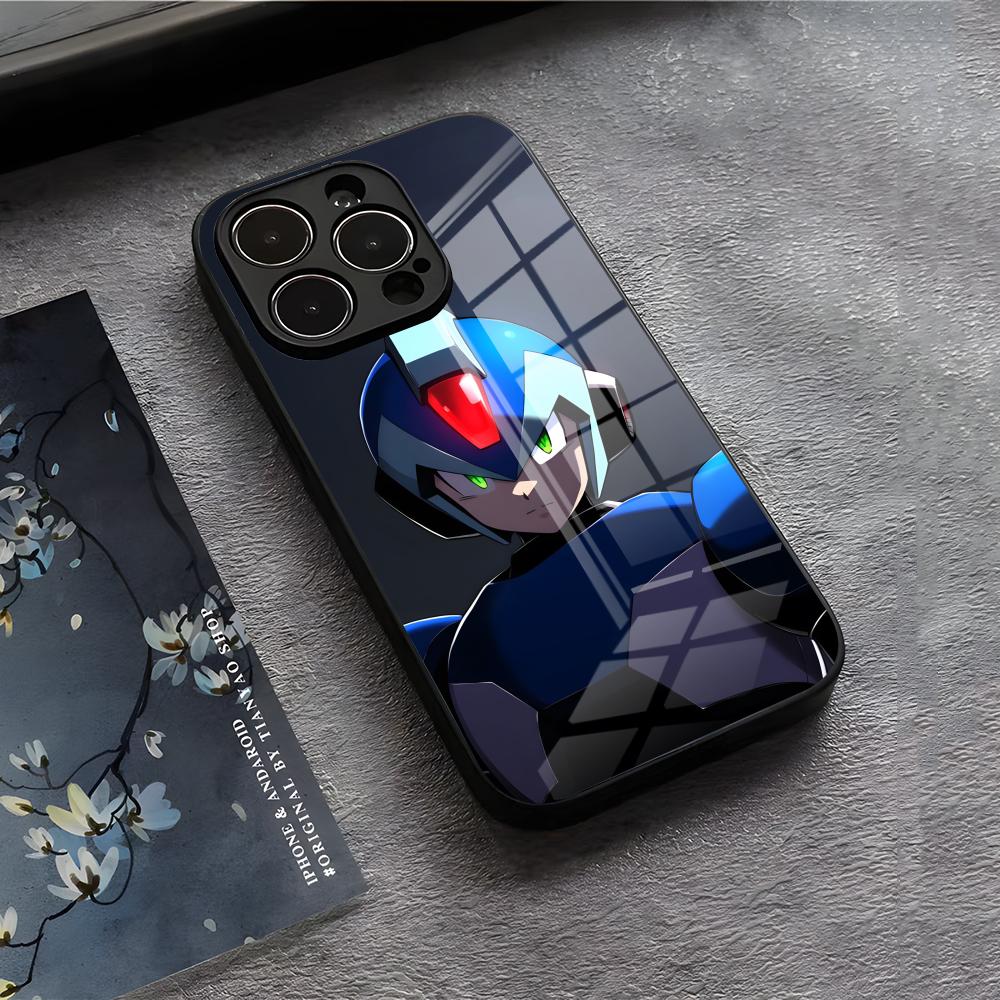 R-Rockman M-Megaman Крутой Чехол Для Телефона Для IPhone 17 Air 16 E Pro Max 15 14 13 Mini 12 Pro 11 Max Plus Черная Стеклянная Крышка