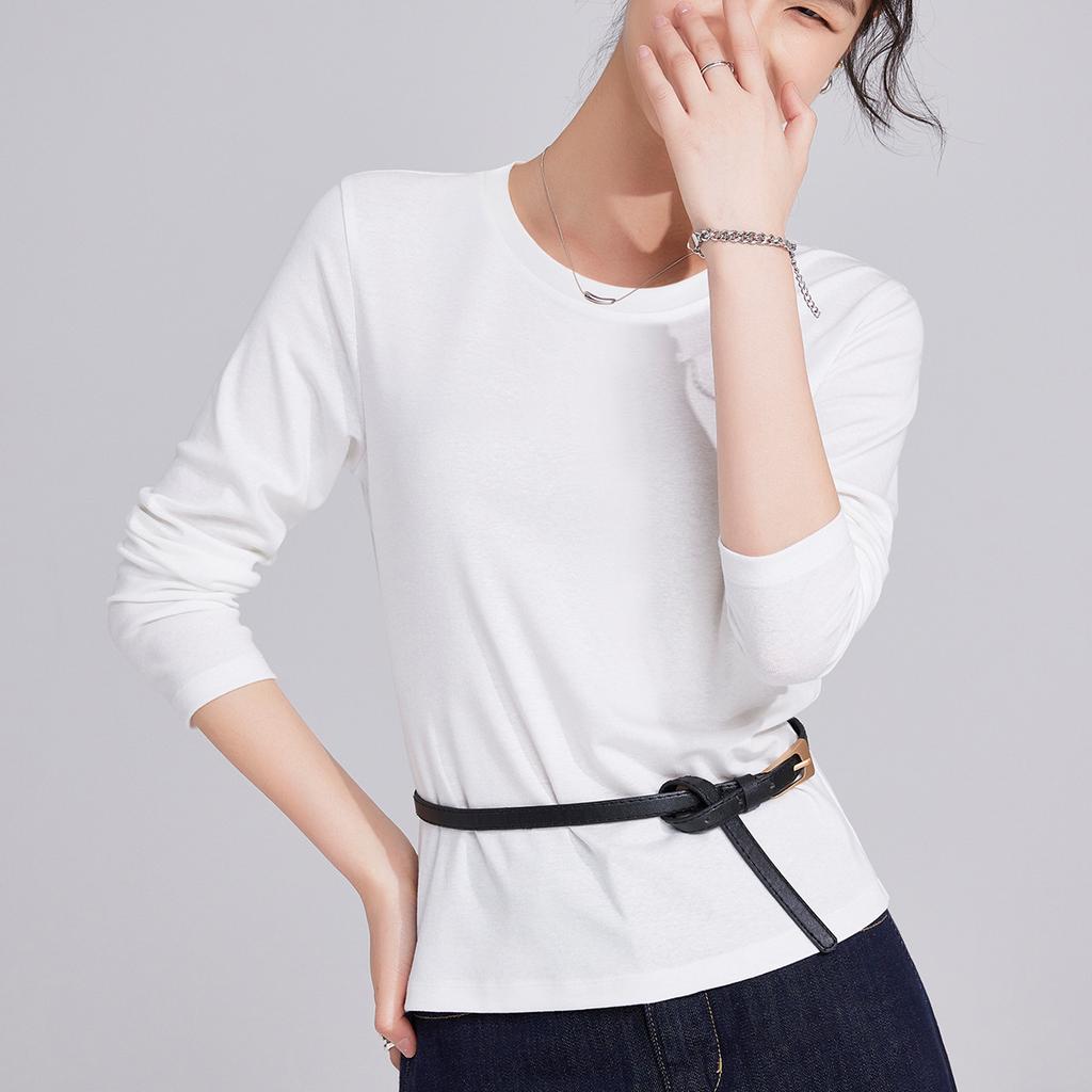 Tencel Linen Retro Long-sleeved Slim-fitting Straight-shoulder Women's Crew Neck Sports Top