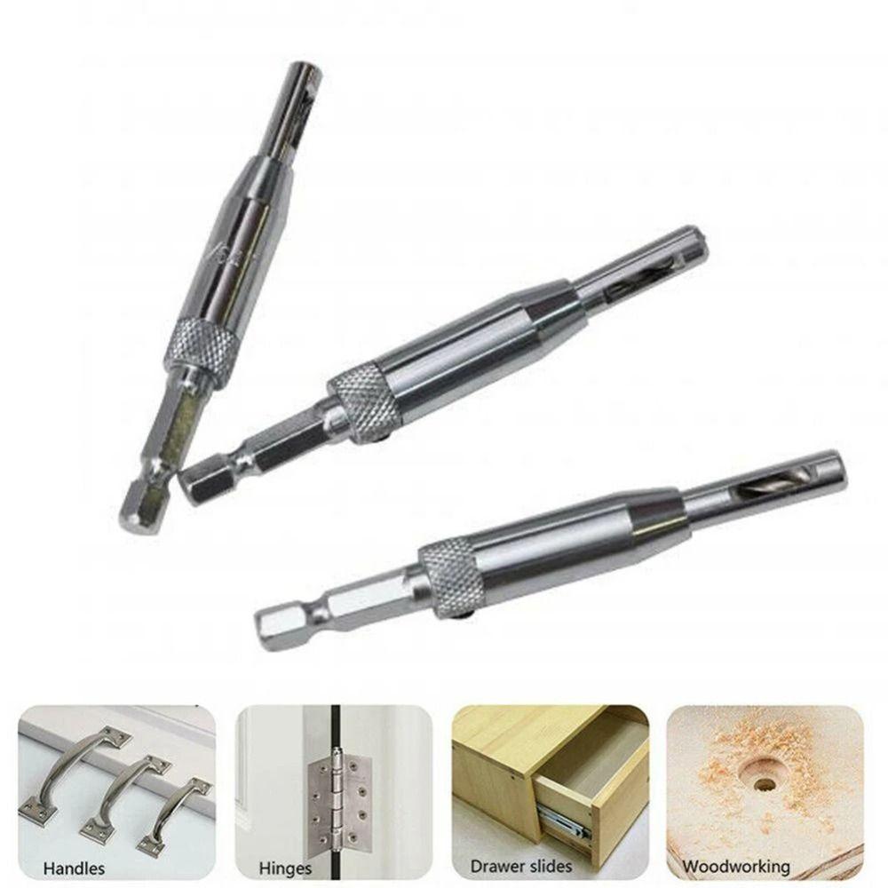 3/4Pcs Steel Positioning Hole Opener Silver Woodworking Hinge Drilling Durable Hinge Drill Bits