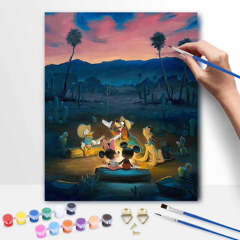 Disney Desert Campfire Mickey Minnie Goofy Pluto Oil Painting Kit Home Decor Gift