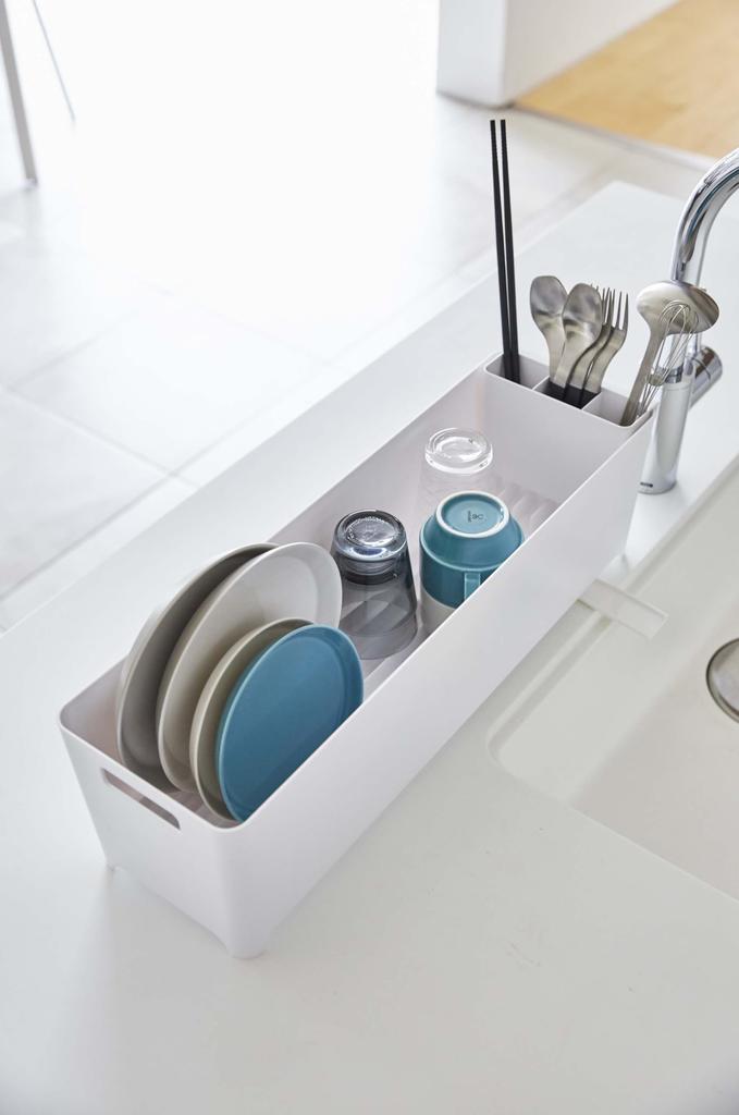 Yamazaki Slim Dish X X Tower Dish 4314 Drainer, Long, White, W55.5 D16.4 H16cm, Drainer,