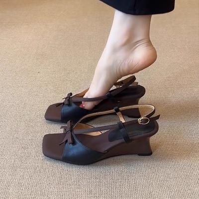 Основная промо-версия~ Нишевая мода босоножки на танкетке с открытым носком и бантом женские летние удобные и универсальные, не утомляют ноги носить сандалии