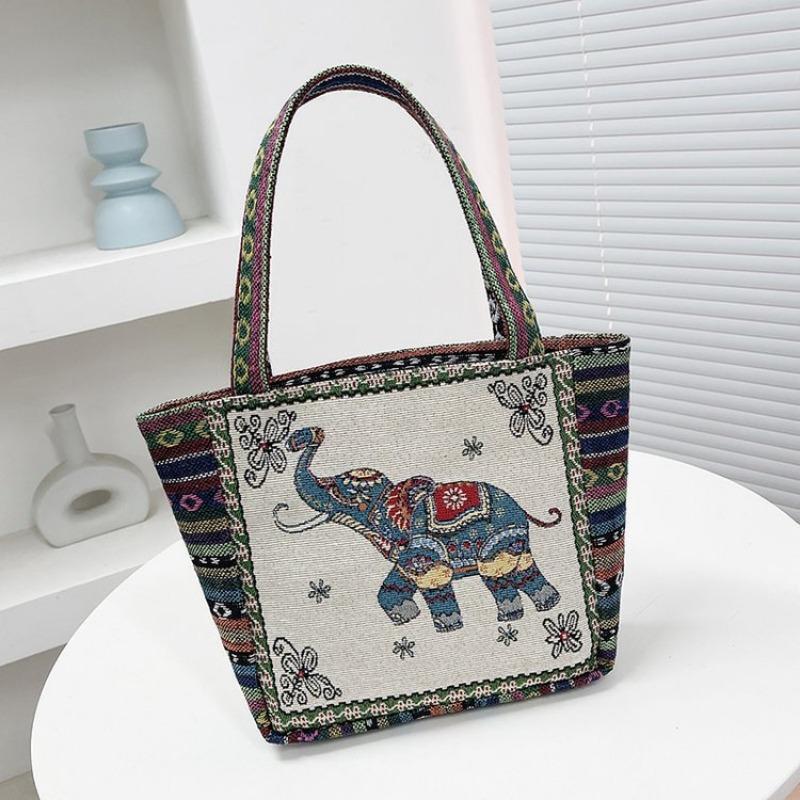 The Elephant Embroidery Double-sided Hand Shoulder Bag Is Versatile with Jacquard Patterns