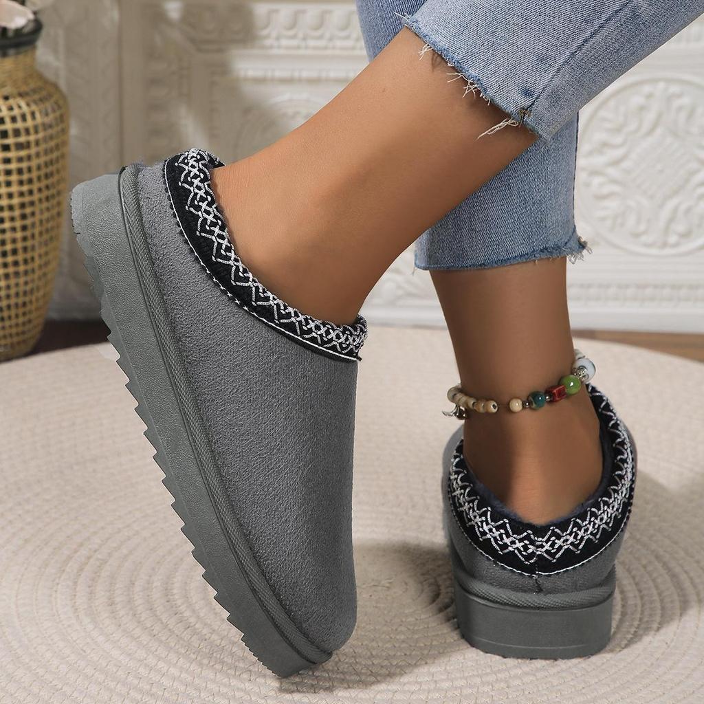 Lace Ethnic Style Autumn And Winter Snow Boots Women'S Shoes Half Drag Cotton Shoes Indoor And Outdoor Large Size 36-44