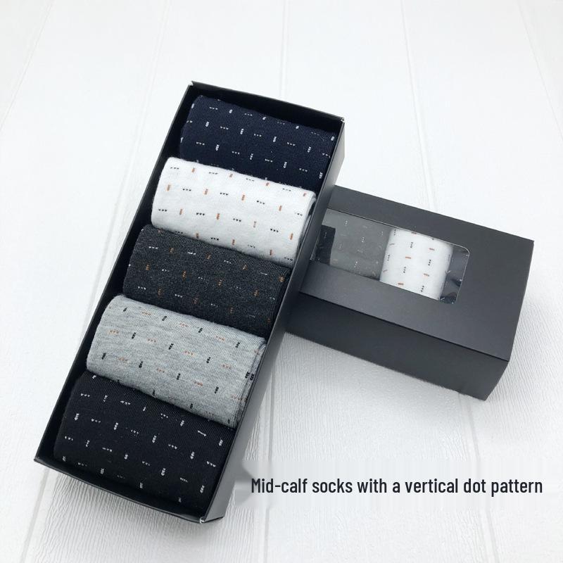 Мужские хлопковые носки до середины икры, подарочный набор - 5 пар, однотонные цвета для осени и зимы