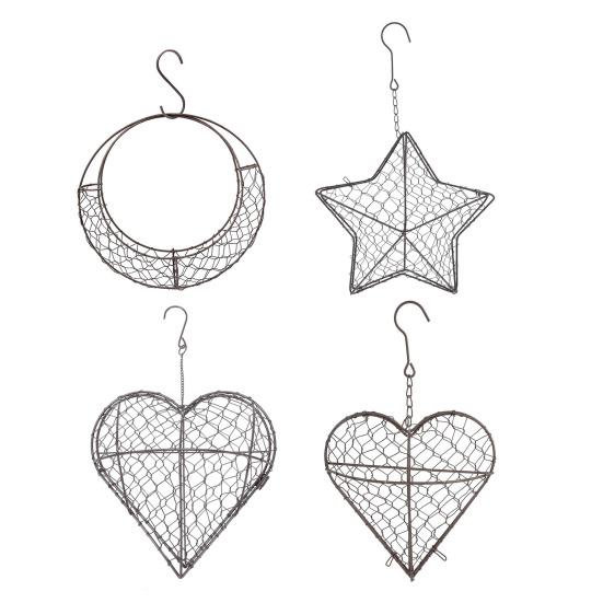 Домик для гнездования птиц Держатель материала для птичьих гнезд Звезда Колибри Гнездовье Металлическое гнездо в форме сердца с крючком для диких птиц Двор Снаружи