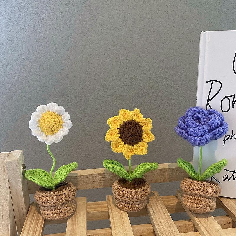 Sunflower Crochet Flowers Knitted Flower Graduation Wedding Guest Gift Artificial Flower Mother'S Day Gift Girasol