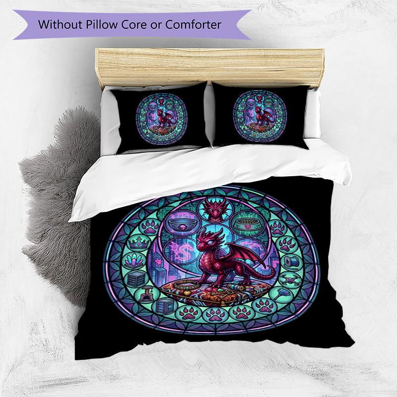 Cyber Dragon Mandala Pattern Bedding,Quilt Set Quilt Cover Pillowcase Home Birthday Gift (1 * duvet cover + 2 * pillowcase, without core)