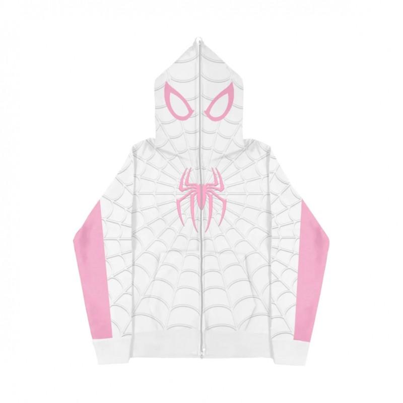 Unisex Spider Print Hooded Zip-Up Sweatshirt Oversized Streetwear Winter 2026