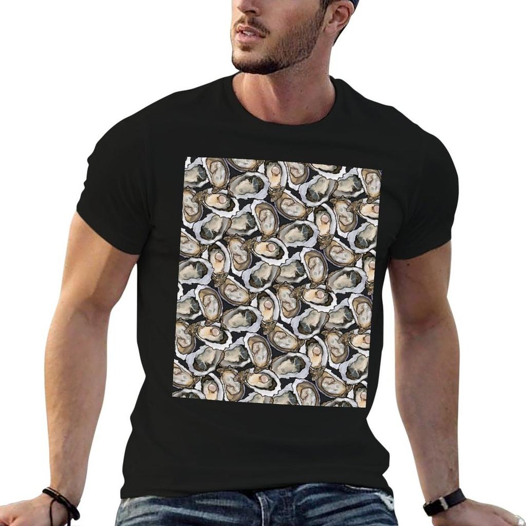 Oyster Seafood Feast In Charcoal TShirt Casual Minimalist Short Sleeve Top