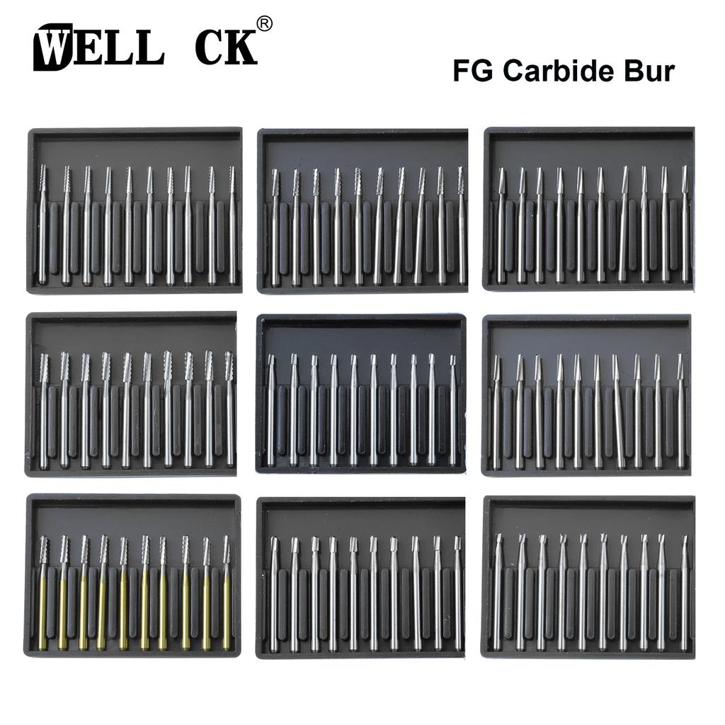 10Pcs/Box WellCK FG Dental Carbide Burs Dia 1.6mm For High Speed Tungsten Steel Burs FG330 FG556 FG245 FG34