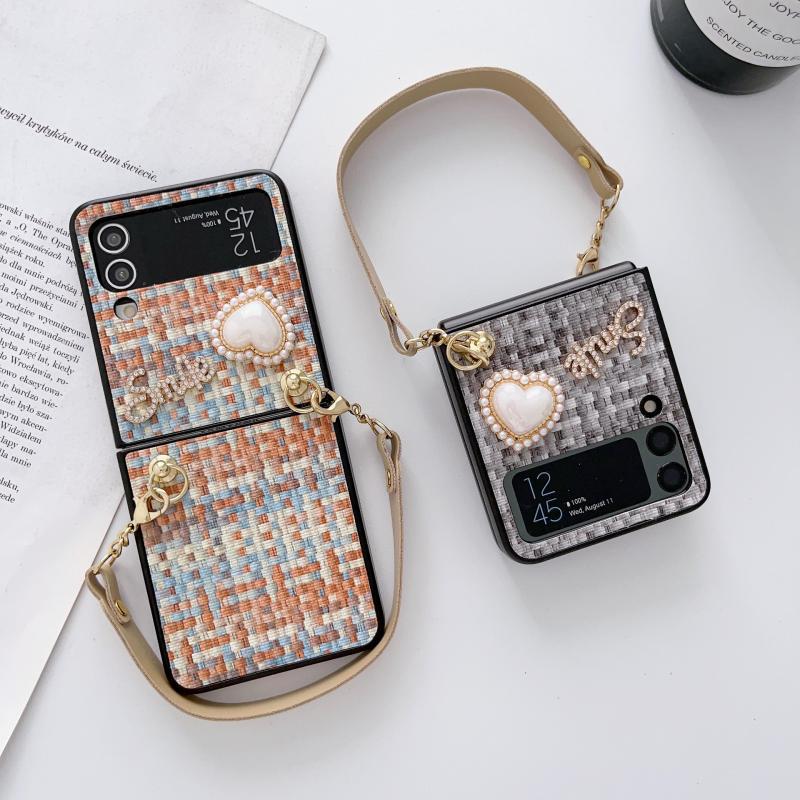 Чехол Love с плетеным узором подходит для мобильного телефона Samsung zflip7, складного экрана, Xiaoxiangfeng zflip6, Muse, с ремешком, защита