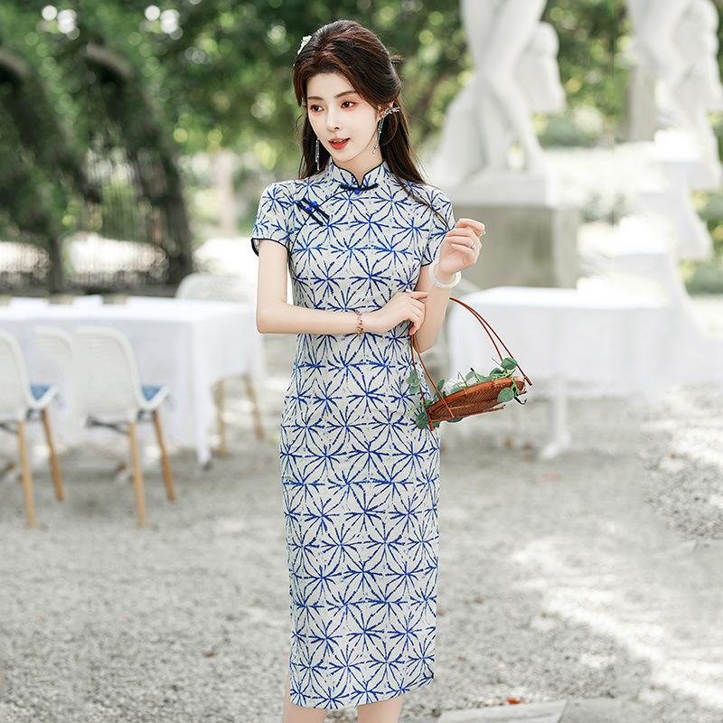 Traditional national style small cheongsam improved young 1011 new women's retro slim short sleeve summer medium and long