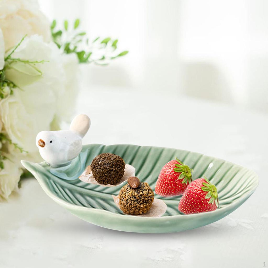 Ceramic Leaf Earrings Ring Jewelry Tray Business Cards Holder Gloss Glazed Snack Plate Multipurpose