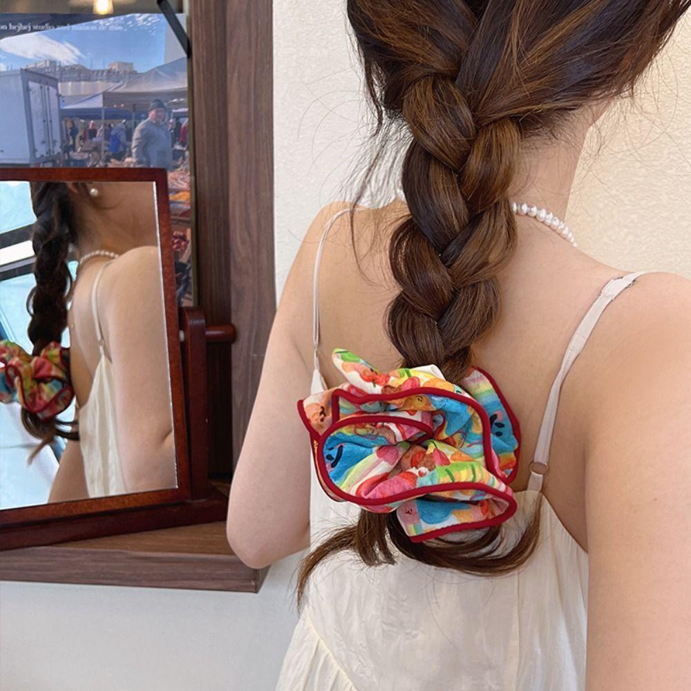 Headwear Printing Hair Rope Korean Style Bear Ponytail Holder French Sweet Scrunchies Headdress