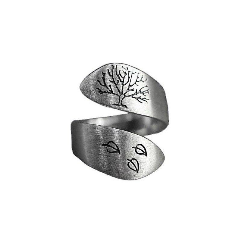 Vintage 925 Silver Drawing Craft Three Leaves Tree Of Life Open Ring Gift Jewelry Ring Wholesale