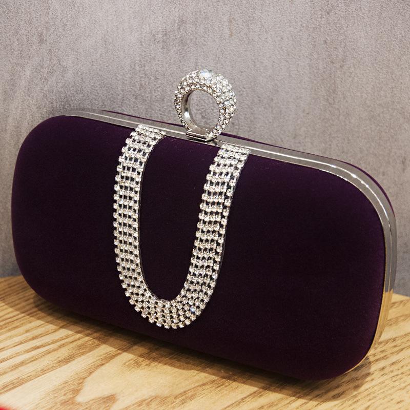 Red Flannel Rhinestone Bag Velvet Evening Purses Crossbody Elegant Party Clutch Bling Shoulder Female Bag Diamond Handbag