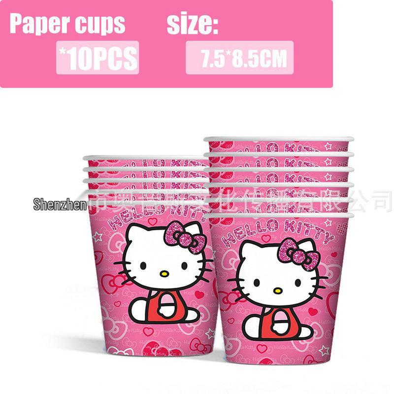 Набор декора для вечеринки Hello Kitty: Тарелки, Салфетки, Стаканчики, Скатерть для Детского Дня Рождения