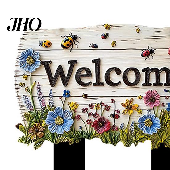 3D Effect Garden Sign Floral with Stake, Farmhouse Sign, Colorful Flowers Yard Outdoor Decoration Art Rustic Welcome for Home Pathway Planter