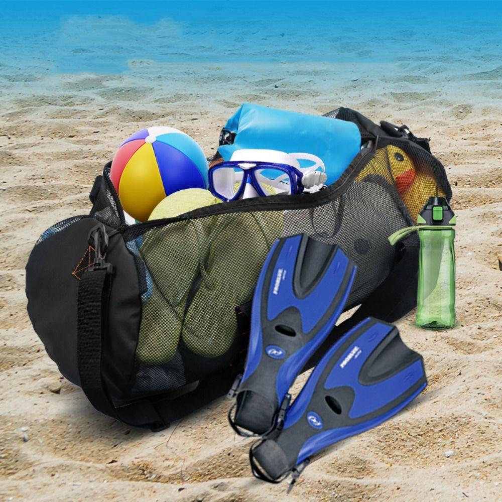 Adjust Shoulder Strap Mesh Dive Bag Foldable Oversized Beach Gym Bag Mesh Travel Duffle Fins