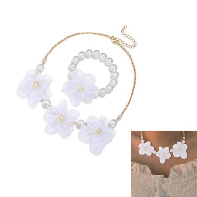 Ожерелье из искусственного жемчуга, ожерелье с подвеской в виде цветка, браслет из бусин, детское ожерелье, подходит для элегантных нарядов