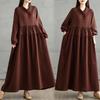 DIMANAF Women Plus Size Autumn Long Dress Loose Casual Oversize Long Sleeve Maxi Vintage Dress 2025