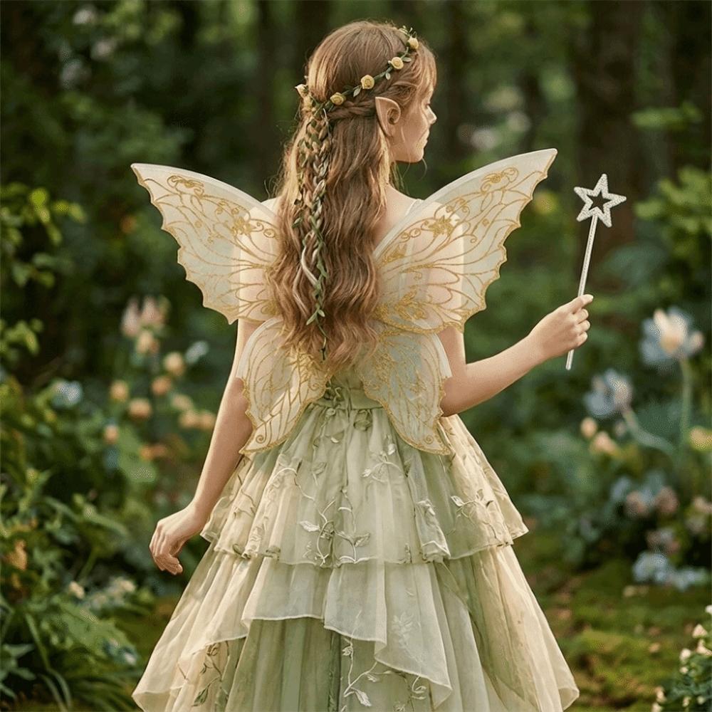 Foldable Wings Wreath Elf Ear Set Sparkling Fairy Cosplay Set Butterfly Wings Set Themed Party