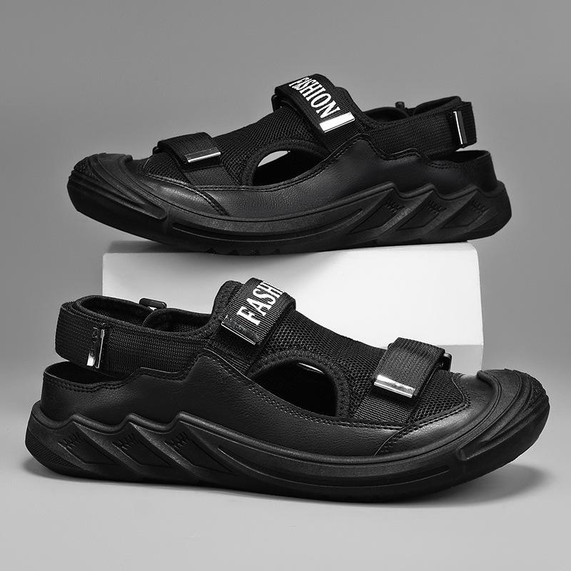 Мужские сандалии мягкая подошва лето новые римские отпуск повседневные пляжные туфли туфли с отверстиями дышащие сандалии с закрытым носком