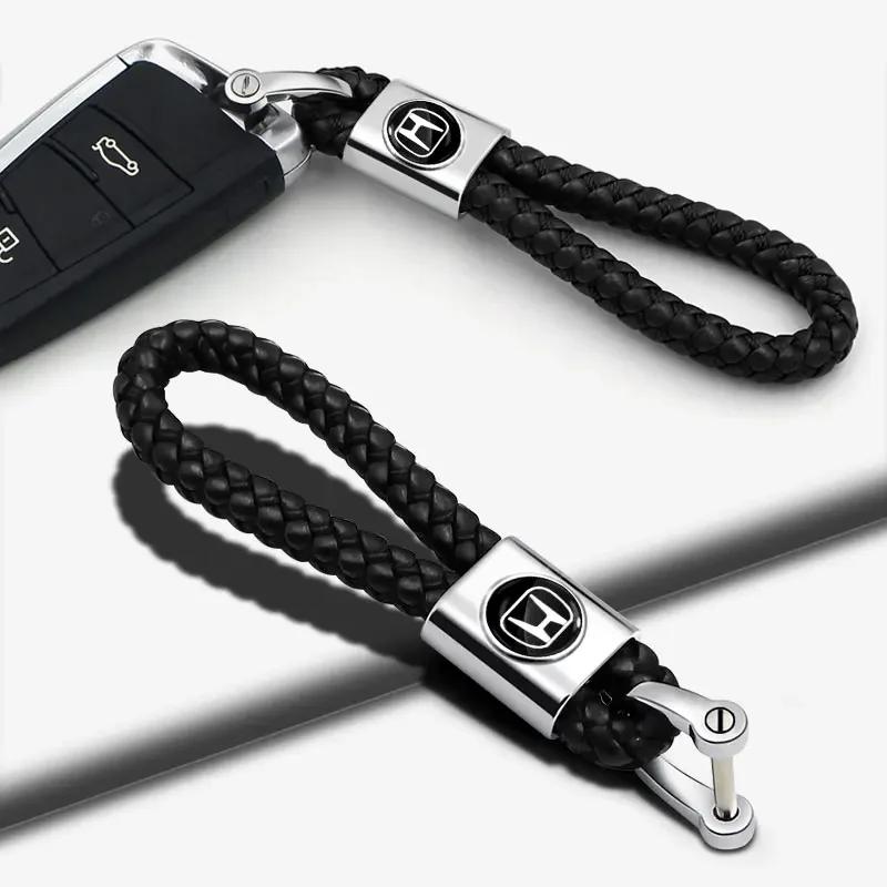 FIT Car New Honda Metal+Braided Car Key Chain Key Ring Key Lanyard Car Emblem For Honda Civic Mugen Accord Odyssey JAZZ CRV Fit