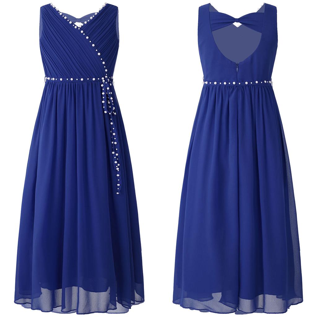 Детское шифоновое праздничное платье для девочек, платье с v-образным вырезом и рюшами, без рукавов, с бантом и вырезом, со съемным поясом