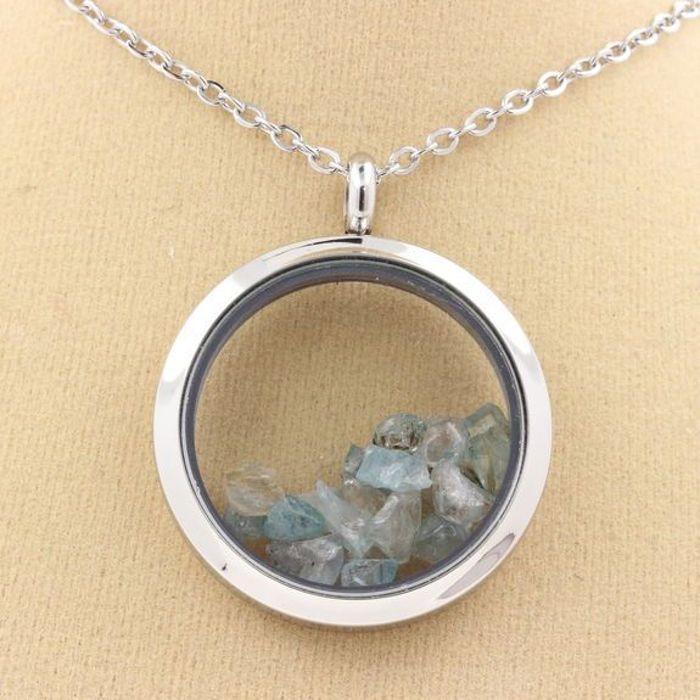 Stones and Minerals. Raw Zircon Necklace. 25 Mm Medallion Model. Color Silver.