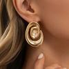New Fashion Stylish Retro Metal Spiral Texture Stud Earrings Women Exaggerated Geometry Glossy Piercing Earrings Wedding Jewelry