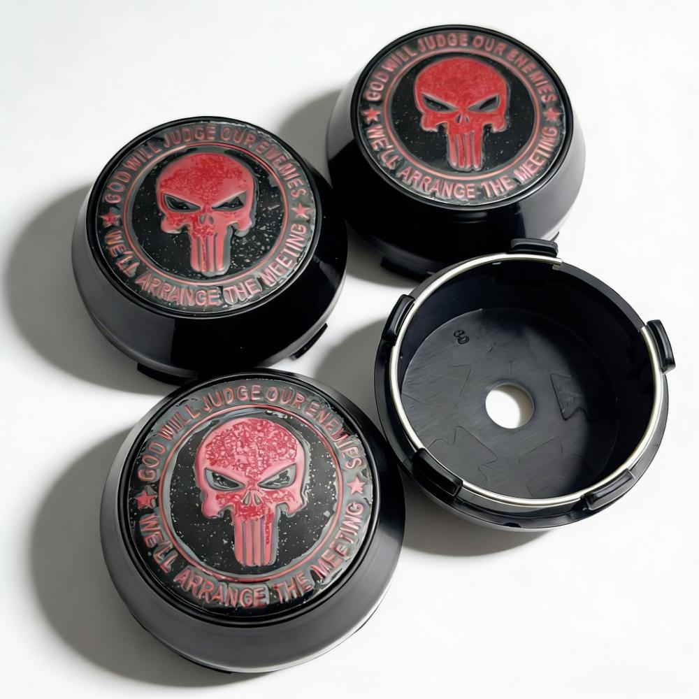 4pcs Skull Logo Badge Emblem Car Wheel Center Caps 60MM Clips 56MM Wheels Hub High Cap Rim Hubcaps Cover Replace Car Accessories