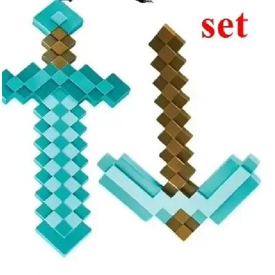 Minecrafte 2pcs/set Design Figure Blue Diamond Sword Soft EVA Foam Action Figure Model Toy Ax Shovel Kits Toy For Fans Gift