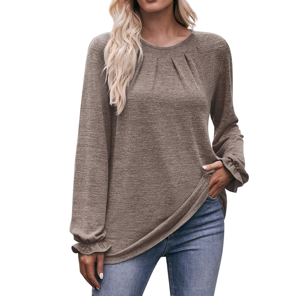 Женская повседневная модная удобная футболка для отдыха с круглым вырезом и длинными рукавами
