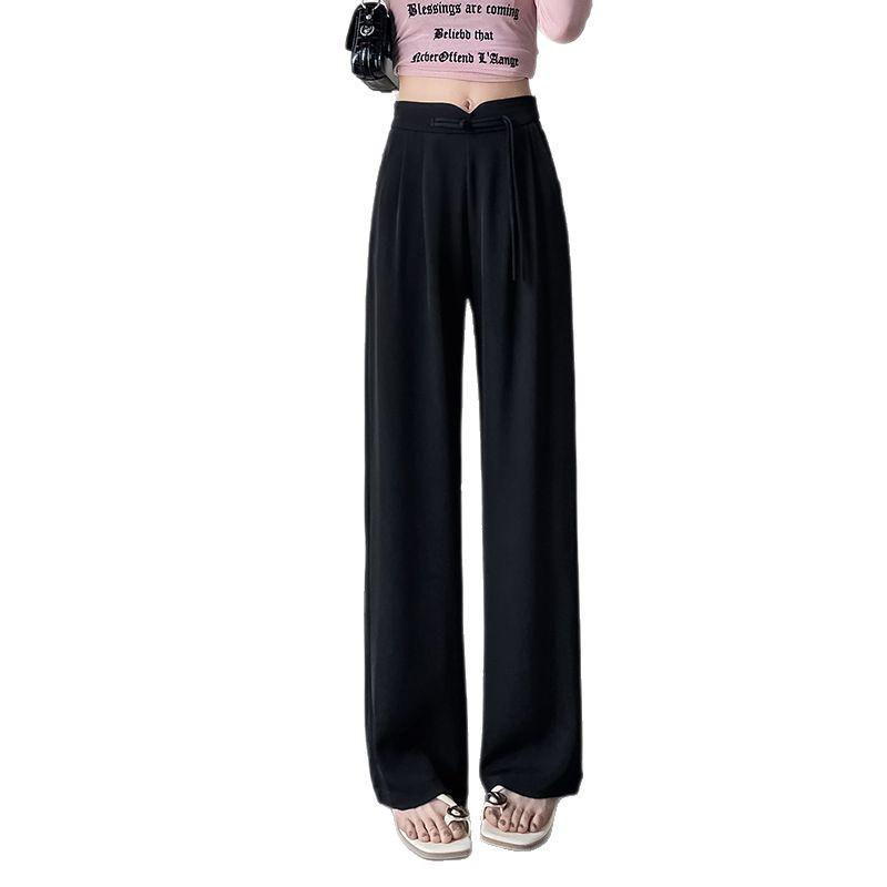 New Women's High-End Chinese-Style Black Loose Suit Pants - Spring/Autumn Straight-Leg Casual Wear