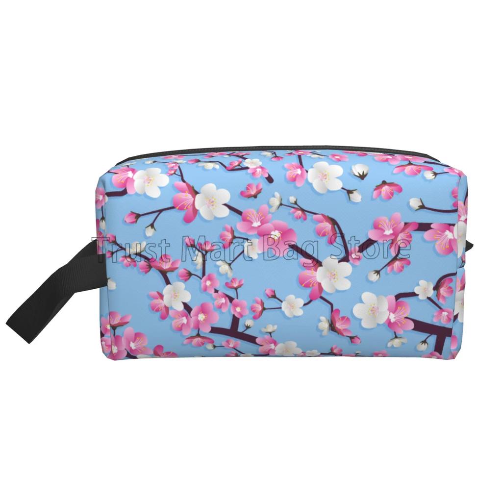 Japanese Sakura Cherry Blossoms Print Cosmetic Bags for Women Zipper Travel Toiletry Pouch Large Water Resistant Makeup Bag Gift
