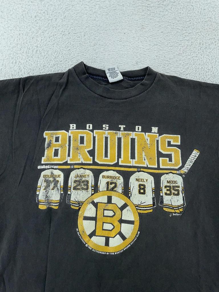 Выцветшая винтажная футболка Boston Bruins L Черная НХЛ Хоккей Сделано в США Кэм Нили 90-е