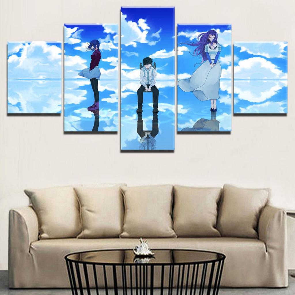 5 Pieces Wall Art Canvas Painting Anime Characters Poster Blue Sky Modern Living Room Bedroom For Home Decoration Modular