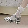 Thick High Heels Retro Light Mouth with Skirt Single Shoes Women's New Summer French Silver Mary Jane Small Leather Shoes