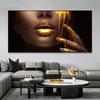 African Women Sexy Lips Canvas Painting Posters and Prints Golden Liquid Lips Wall Art Pictures for Living Room Home Decoration