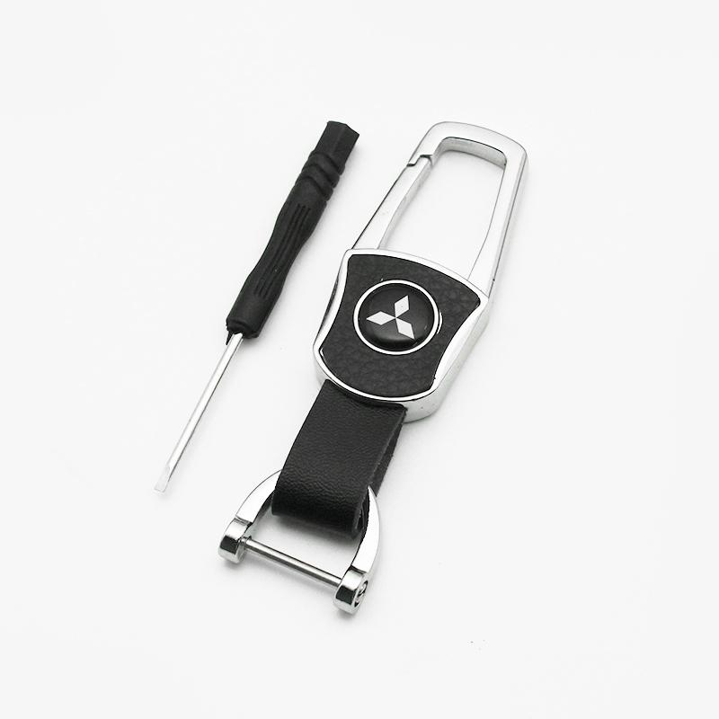 1Pc 3D Metal/Leather Car Logo Keychain For Mitsubishi Lancer Outlander Pajero ASX EX L200 Colt Auto Key Chain Key Ring Accessory