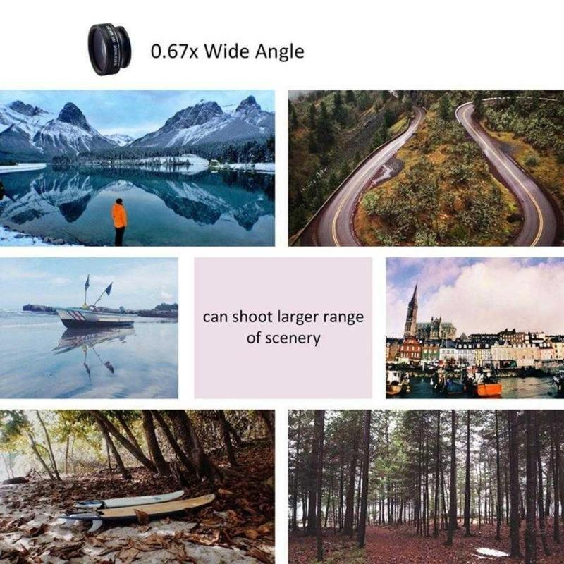 Black 3in1 Fish Eye+Macro+Wide Angle Clip On Camera Lens Kit for Iphone Samsung