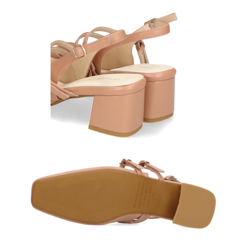 Oriental Traffic Туфли-лодочки с квадратным носком, ремешком на пятке и каблуком, для особого случая, из синтетической кожи, 41116 БЕЛЫЙ см Женские 23.5