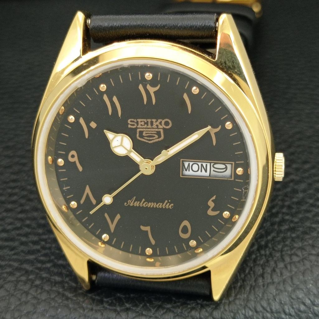 ВИНТАЖНЫЕ ОТРЕМОНТИРОВАННЫЕ МУЖСКИЕ АВТОМАТИЧЕСКИЕ ЧАСЫ SEIKO 5 ЯПОНИЯ ЧЕРНЫЙ ЦИФЕРБЛАТ a444101-1